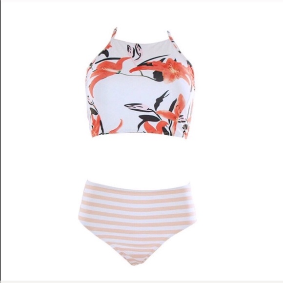 Floral Print and Striped Bikini - Picture 3 of 5